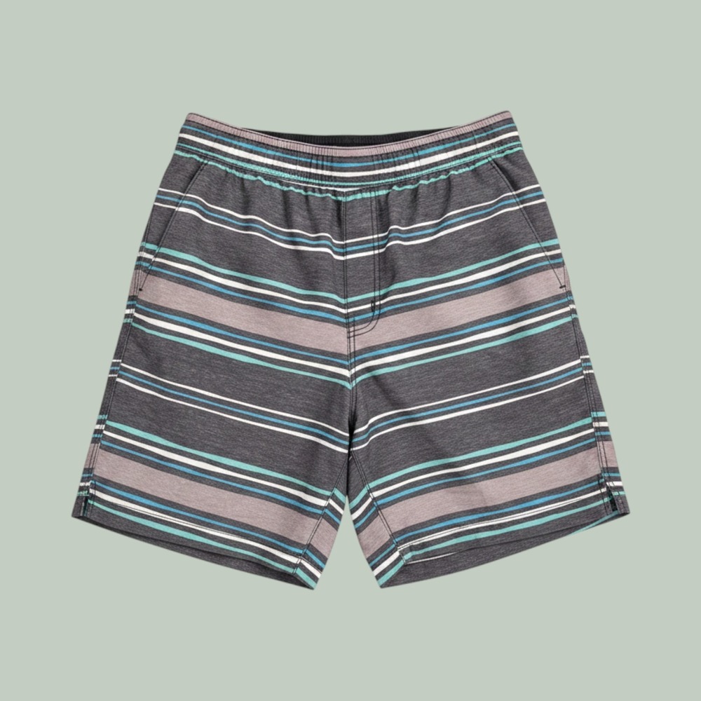 Speedo Mens Striped Swim Trunks‎ Grey Teal Elastic Waist Board Shorts Small